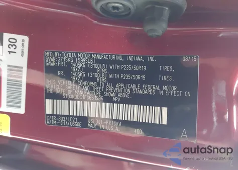 2015 Toyota Sienna Se Premium 8 Passenger z USA, uszkodzony, nr VIN 5TDXK3DC1FS651996